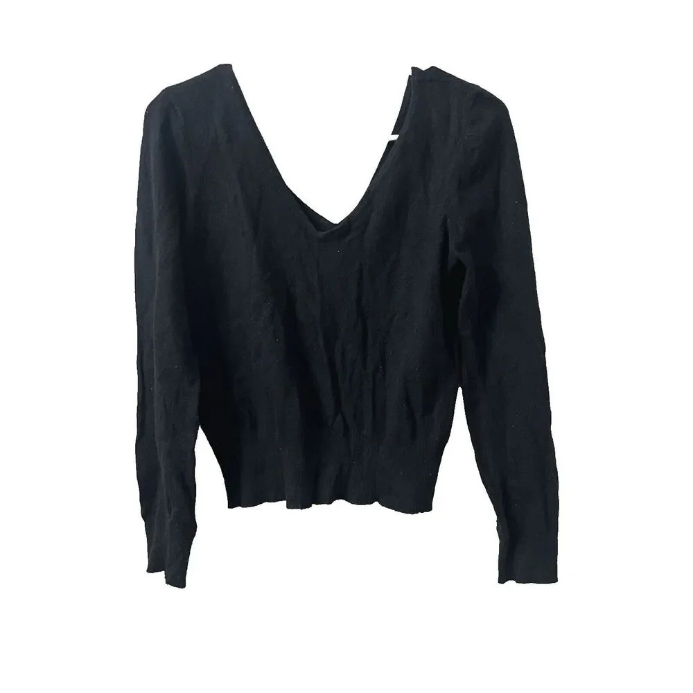 Vtg Y2K Old Navy Sweater  Perfect Fit Womens Black Pullover M V Neck Long Sleeve
